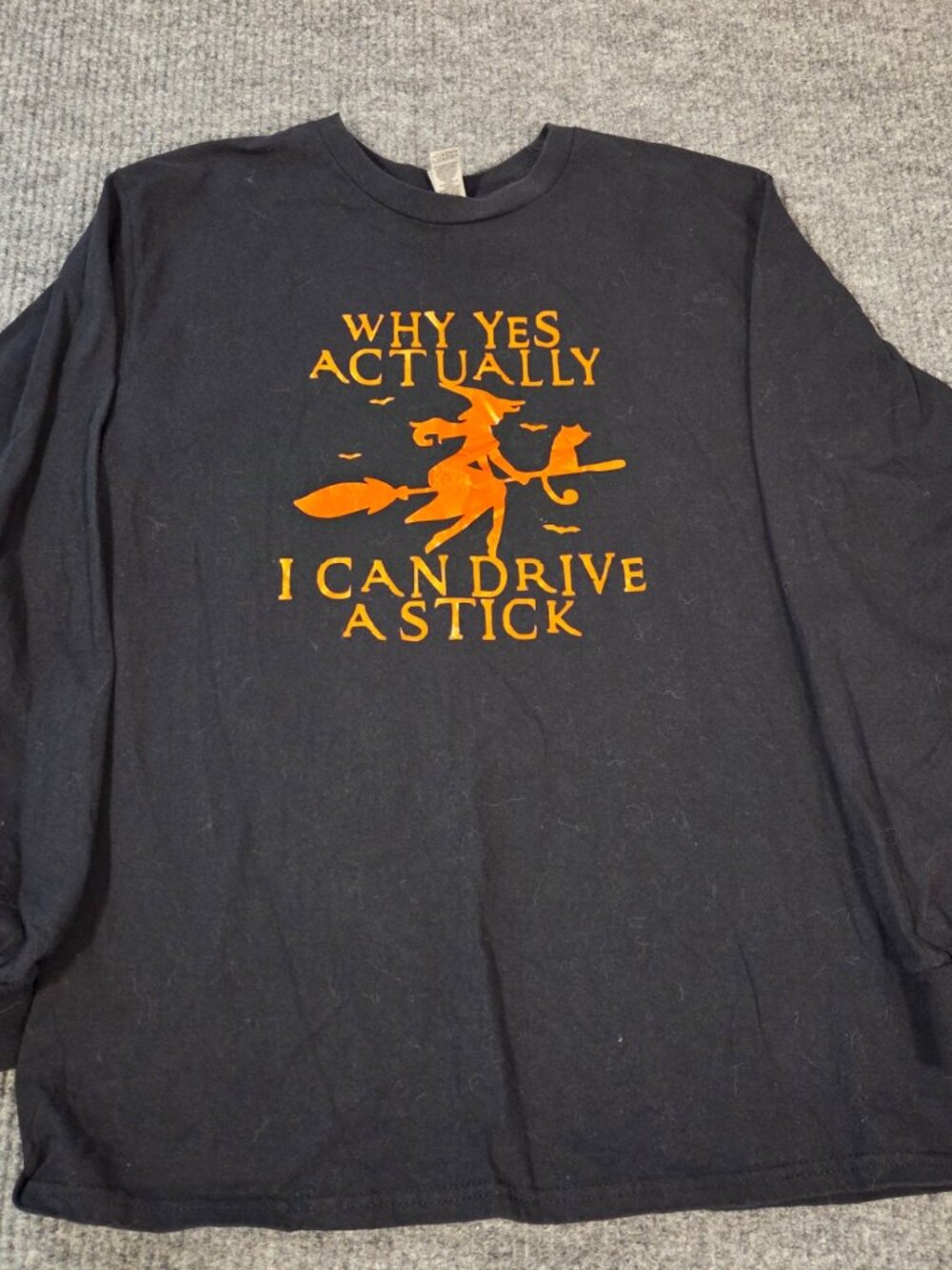 Halloween Witch Graphic Long Sleeve T-Shirt – Black & Orange - Size M